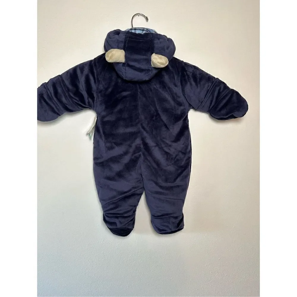 Okie Dokie Navy Blue Teddy Bear Baby Bunting size 0-3 months NWT. #4-0088